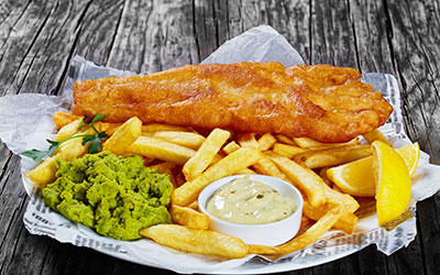 Deep-fried food — fish and chips on a plate